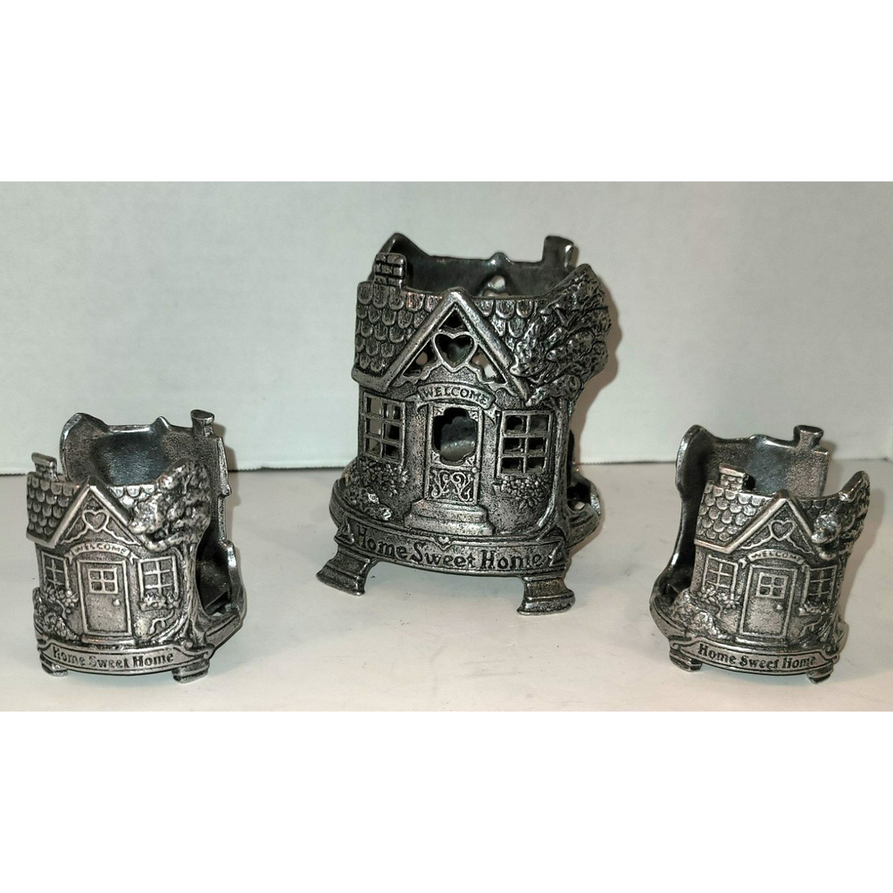 Carson Pewter 1996 “HOME SWEET HOME” Candle Holder Set